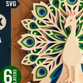 Intra απο ξύλο plywood 3mm-4mm πάχος – Peacock Mandala 3D Layered Δίασταση  20x20 cm INTRAFABR-21654422 - Image 1