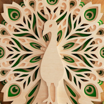 Intra απο ξύλο plywood 3mm-4mm πάχος – Peacock Mandala 3D Layered Δίασταση  20x20 cm INTRAFABR-21654422 - Image 2