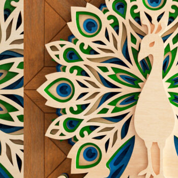 Intra απο ξύλο plywood 3mm-4mm πάχος – Peacock Mandala 3D Layered Δίασταση  20x20 cm INTRAFABR-21654422 - Image 3