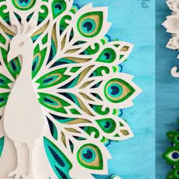 Intra απο ξύλο plywood 3mm-4mm πάχος – Peacock Mandala 3D Layered Δίασταση  20x20 cm INTRAFABR-21654422 - Image 9