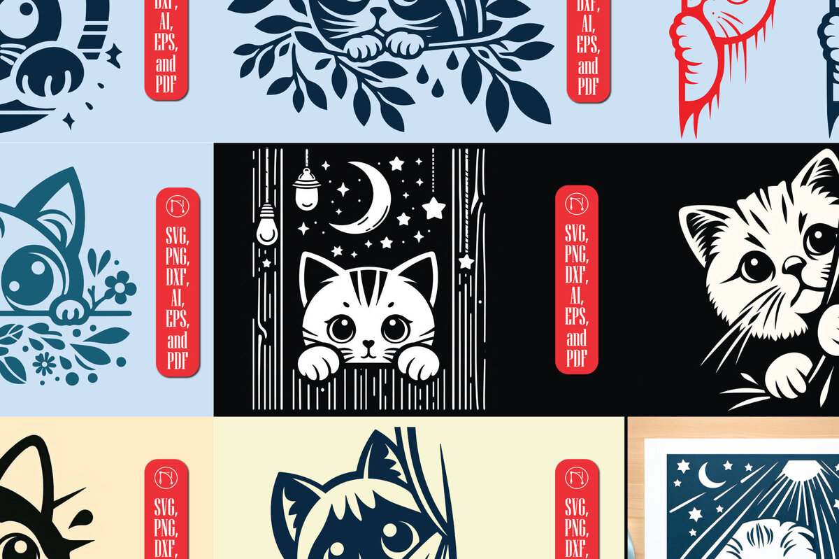 Intra απο ξύλο plywood 3mm-4mm πάχος – Πακέτο αρχείου αποκοπής PEEKING CAT Δίασταση  20x20 cm INTRAFABR-99407412