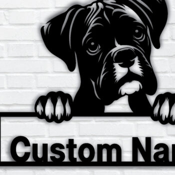 Intra απο ξύλο plywood 3mm-4mm πάχος – Πινακίδα με μεταλλικό όνομα Peeking Dog, Teelaunch Δίασταση 20x20 cm INTRAFABR-94820869 - Image 1