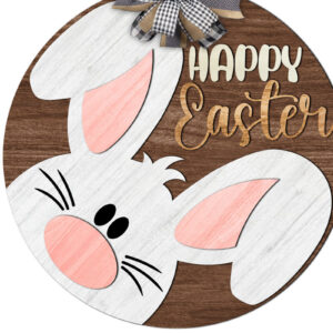 Intra απο ξύλο plywood 3mm-4mm πάχος – Στρογγυλή πινακίδα που κρυφοκοιτάζει Πασχαλινό Λαγουδάκι Δίασταση  20x20 cm INTRAFABR-116082003