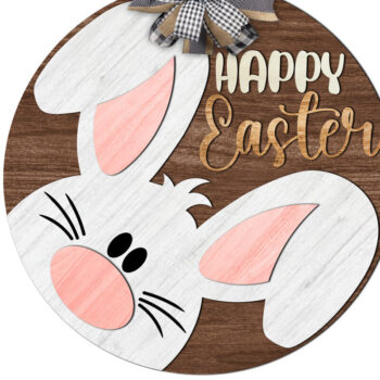 Intra απο ξύλο plywood 3mm-4mm πάχος – Στρογγυλή πινακίδα που κρυφοκοιτάζει Πασχαλινό Λαγουδάκι Δίασταση  20x20 cm INTRAFABR-116082003 - Image 1