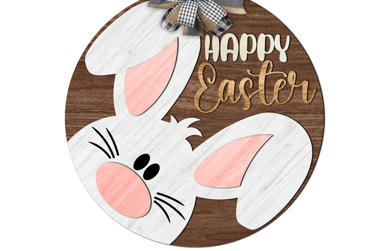 Intra απο ξύλο plywood 3mm-4mm πάχος – Στρογγυλή πινακίδα που κρυφοκοιτάζει Πασχαλινό Λαγουδάκι Δίασταση  20x20 cm INTRAFABR-116082003