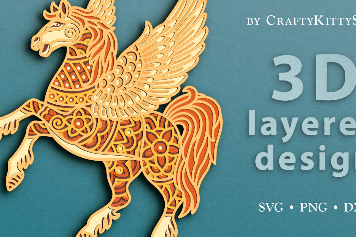 Intra απο ξύλο plywood 3mm-4mm πάχος – Αρχείο περικοπής με 3D άλογο Pegasus Horse Δίασταση  20x20 cm INTRAFABR-37304185