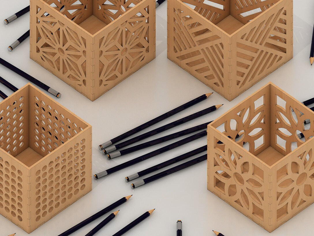 Intra απο ξύλο plywood 3mm-4mm πάχος – Pen Boxes DXF Ai Files 193 Δίασταση  20x20 cm INTRAFABR-54574311