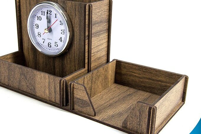 Intra απο ξύλο plywood 3mm-4mm πάχος – Στυλόθήκη με Ρολόι Δίασταση  20x20 cm INTRAFABR-35440899