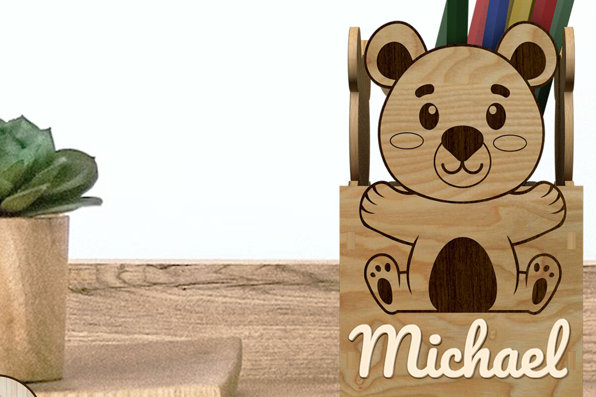 Intra απο ξύλο plywood 3mm-4mm πάχος – Μολυβοθήκη αρκουδάκι, Δίασταση  20x20 cm INTRAFABR-87769695