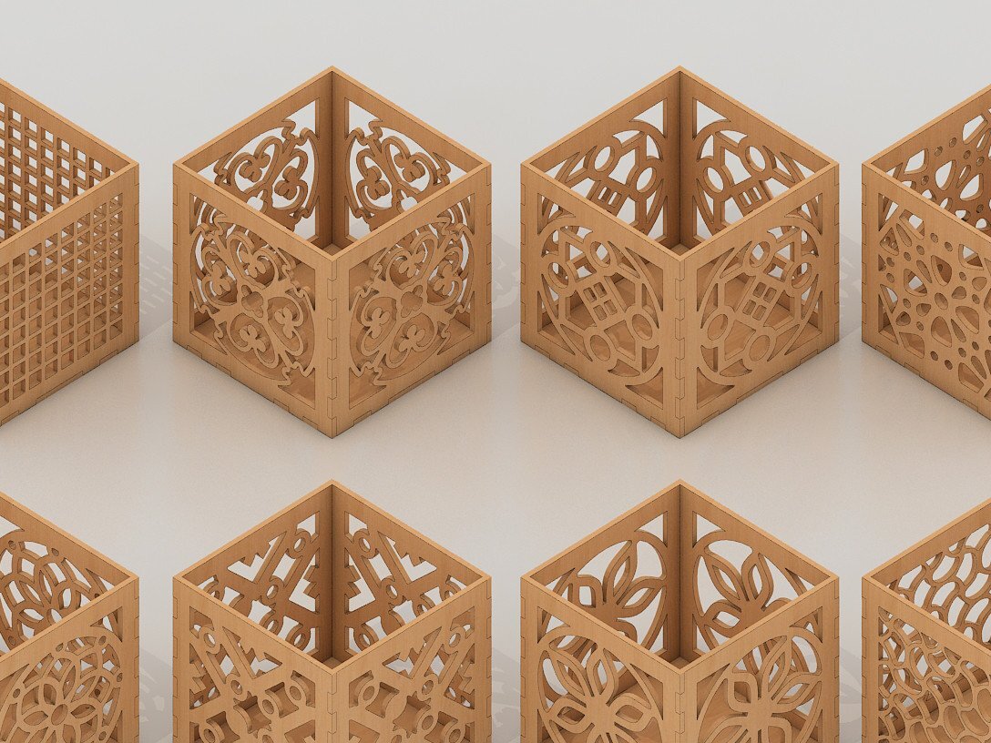 Intra απο ξύλο plywood 3mm-4mm πάχος – Πρότυπα Glowforge για κουτί αποθήκευσης μολυβιών Δίασταση  20x20 cm INTRAFABR-41517493