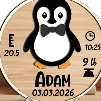 Intra απο ξύλο plywood 3mm-4mm πάχος – Στρογγυλός πίνακας ανακοινώσεων Penguin Baby Δίασταση  45x45 cm INTRAFABR-117578307 - Image 1