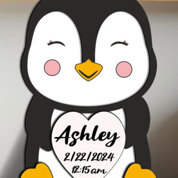 Intra απο ξύλο plywood 3mm-4mm πάχος – Λέιζερ αναγγελίας γέννησης μωρού Penguin Δίασταση  20x20 cm INTRAFABR-103243670 - Image 1