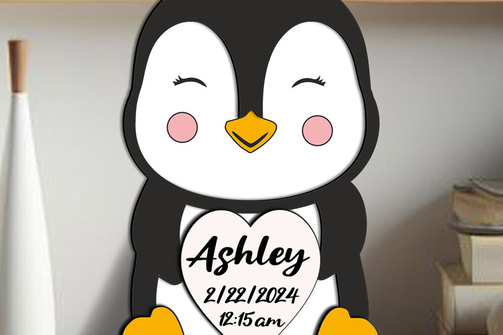 Intra απο ξύλο plywood 3mm-4mm πάχος – Λέιζερ αναγγελίας γέννησης μωρού Penguin Δίασταση  20x20 cm INTRAFABR-103243670