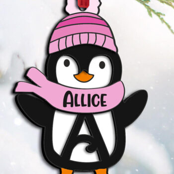 Intra απο ξύλο plywood 3mm-4mm πάχος – Πιγκουίνος Χριστουγεννιάτικο γράμμα ένα στολίδι Δίασταση  20x20 cm INTRAFABR-109444664 - Image 3