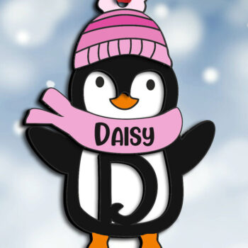 Intra απο ξύλο plywood 3mm-4mm πάχος – Πιγκουίνος Χριστουγεννιάτικο γράμμα D Στολίδι Δίασταση  20x20 cm INTRAFABR-109458403 - Image 2