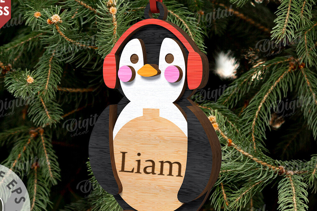 Intra απο ξύλο plywood 3mm-4mm πάχος – Χριστουγεννιάτικο στολίδι πιγκουίνος με λέιζερ Δίασταση  20x20 cm INTRAFABR-111209930