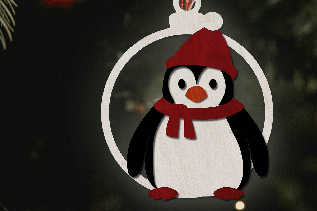 Intra απο ξύλο plywood 3mm-4mm πάχος – Παιχνίδι χριστουγεννιάτικου δέντρου Penguin, διακόσμηση σπιτιού Δίασταση  20x20 cm INTRAFABR-85138769