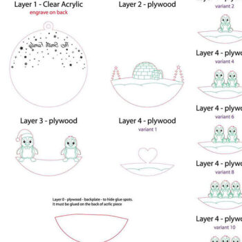 Intra απο ξύλο plywood 3mm-4mm πάχος – Πακέτο χριστουγεννιάτικων στολιδιών Family Penguin Δίασταση 20x20 cm INTRAFABR-82458252 - Image 12