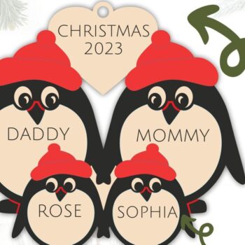 Intra απο ξύλο plywood 3mm-4mm πάχος – Οικογενειακό Στολίδι Penguin Δίασταση  20x20 cm INTRAFABR-84741676 - Image 2