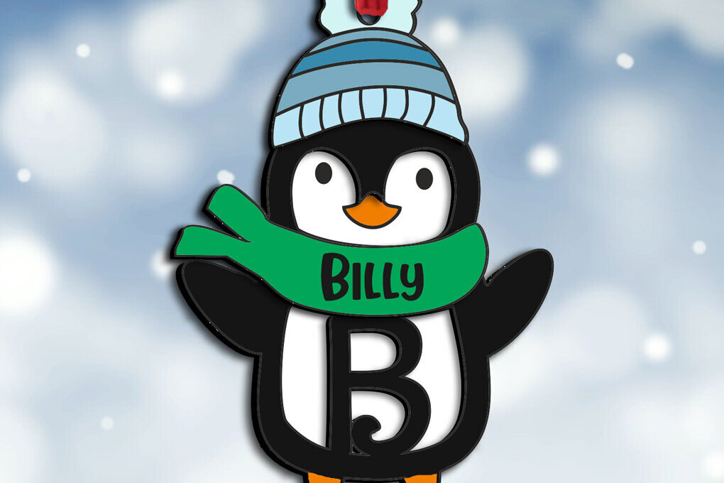 Intra απο ξύλο plywood 3mm-4mm πάχος – Penguin Letter B Χριστουγεννιάτικο Στολίδι Δίασταση  20x20 cm INTRAFABR-109458330