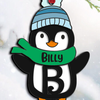 Intra απο ξύλο plywood 3mm-4mm πάχος – Penguin Letter B Χριστουγεννιάτικο Στολίδι Δίασταση  20x20 cm INTRAFABR-109458330 - Image 2