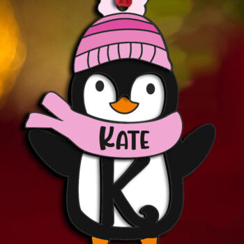 Intra απο ξύλο plywood 3mm-4mm πάχος – Penguin Letter K Γιορτινό στολίδι Δίασταση  20x20 cm INTRAFABR-109528921 - Image 1