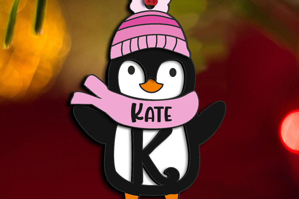 Intra απο ξύλο plywood 3mm-4mm πάχος – Penguin Letter K Γιορτινό στολίδι Δίασταση  20x20 cm INTRAFABR-109528921