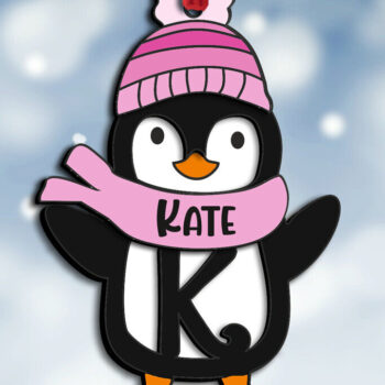 Intra απο ξύλο plywood 3mm-4mm πάχος – Penguin Letter K Γιορτινό στολίδι Δίασταση  20x20 cm INTRAFABR-109528921 - Image 2