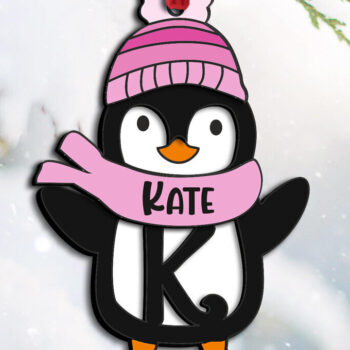 Intra απο ξύλο plywood 3mm-4mm πάχος – Penguin Letter K Γιορτινό στολίδι Δίασταση  20x20 cm INTRAFABR-109528921 - Image 3