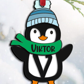 Intra απο ξύλο plywood 3mm-4mm πάχος – Penguin Letter V Holiday Ornament Δίασταση  20x20 cm INTRAFABR-109613264 - Image 1