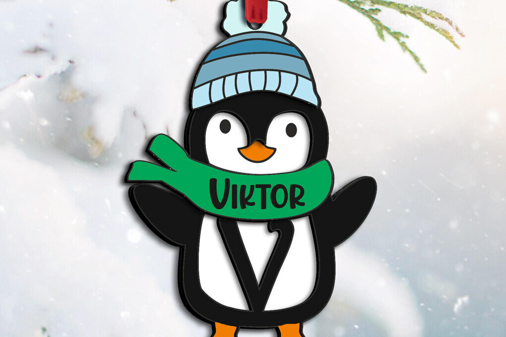 Intra απο ξύλο plywood 3mm-4mm πάχος – Penguin Letter V Holiday Ornament Δίασταση  20x20 cm INTRAFABR-109613264