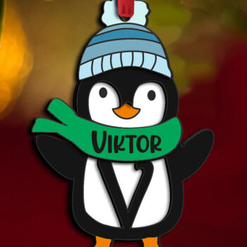 Intra απο ξύλο plywood 3mm-4mm πάχος – Penguin Letter V Holiday Ornament Δίασταση  20x20 cm INTRAFABR-109613264 - Image 2