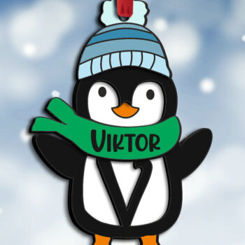 Intra απο ξύλο plywood 3mm-4mm πάχος – Penguin Letter V Holiday Ornament Δίασταση  20x20 cm INTRAFABR-109613264 - Image 3