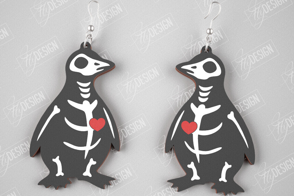 Intra απο ξύλο plywood 3mm-4mm πάχος – Σκουλαρίκια με σκελετούς πιγκουίνους | Κοσμήματα |CNC Δίασταση  5x5 cm INTRAFABR-105271561