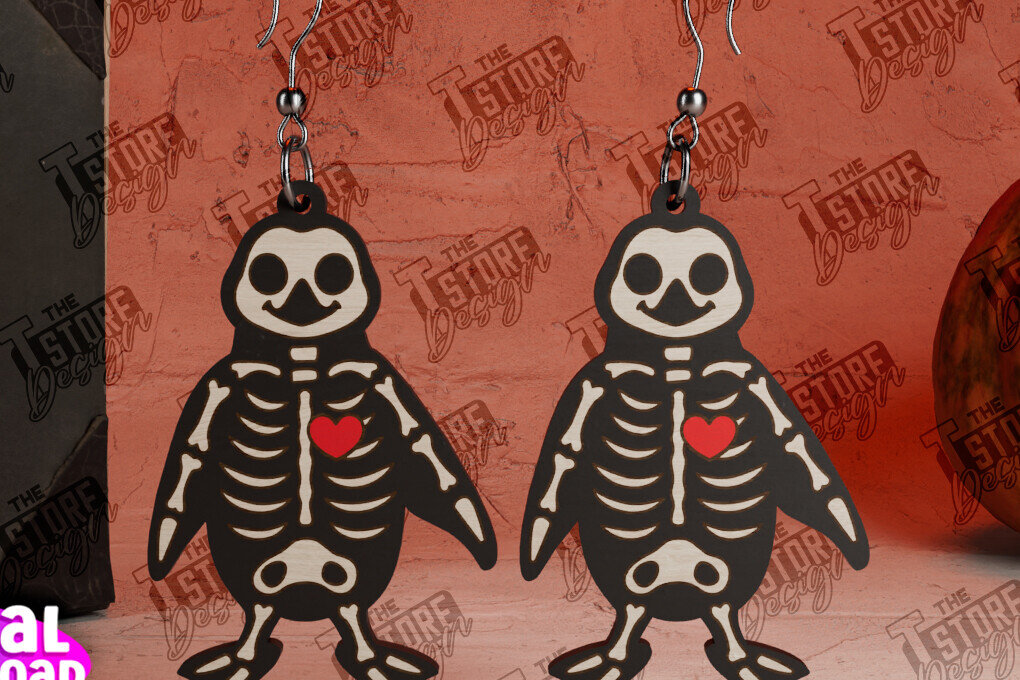 Intra απο ξύλο plywood 3mm-4mm πάχος – Σκουλαρίκια Penguin Skeleton| κοσμημάτων Δίασταση  5x5 cm INTRAFABR-104428554