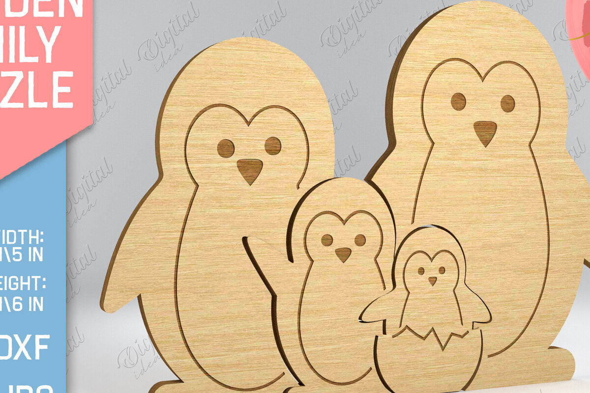 Intra απο ξύλο plywood 3mm-4mm πάχος – Penguin. Ξύλινο Family Puzzle Laser Δίασταση  20x20 cm INTRAFABR-83146315