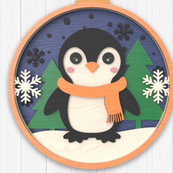 Intra απο ξύλο plywood 3mm-4mm πάχος – Πιγκουίνος Χειμερινό στολίδι με λέιζερ Δίασταση  20x20 cm INTRAFABR-106511472 - Image 1