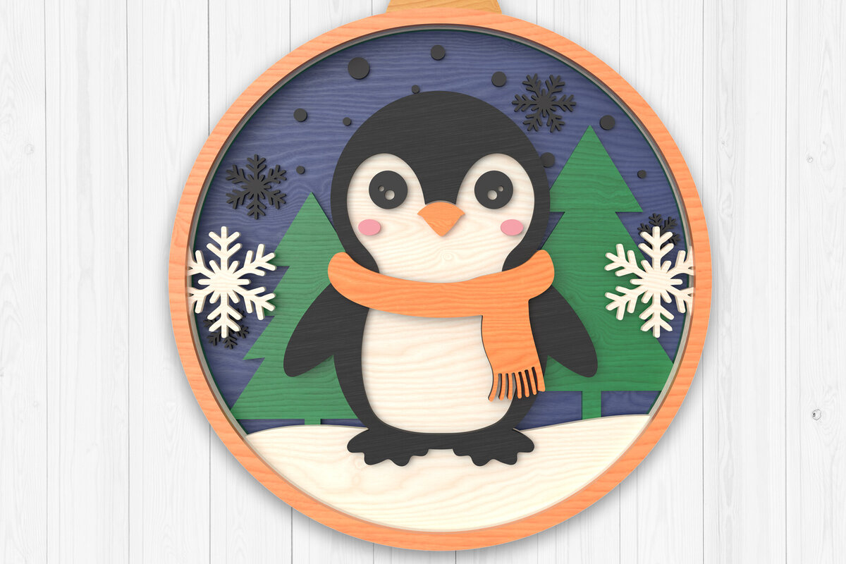 Intra απο ξύλο plywood 3mm-4mm πάχος – Πιγκουίνος Χειμερινό στολίδι με λέιζερ Δίασταση  20x20 cm INTRAFABR-106511472