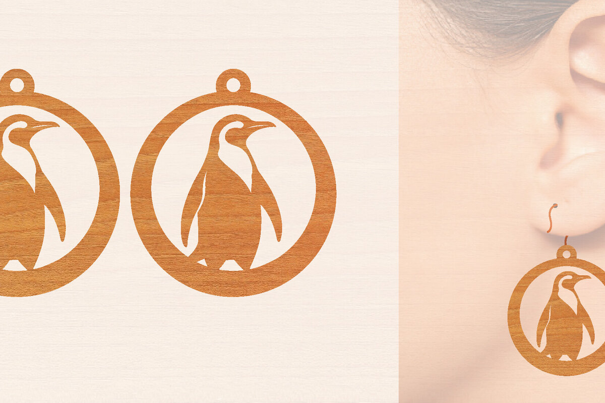 Intra απο ξύλο plywood 3mm-4mm πάχος – Ξύλινα σκουλαρίκια Penguin Δίασταση  5x5 cm INTRAFABR-99191293