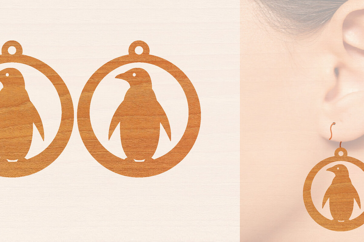 Intra απο ξύλο plywood 3mm-4mm πάχος – Ξύλινα σκουλαρίκια Penguin Δίασταση  5x5 cm INTRAFABR-99191350