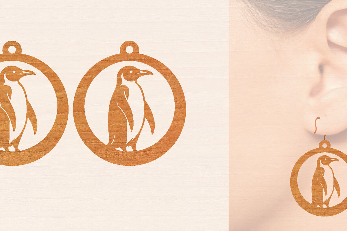 Intra απο ξύλο plywood 3mm-4mm πάχος – Ξύλινα σκουλαρίκια Penguin Δίασταση  5x5 cm INTRAFABR-99191401