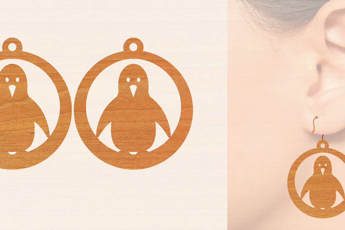 Intra απο ξύλο plywood 3mm-4mm πάχος – Ξύλινα σκουλαρίκια Penguin Δίασταση  5x5 cm INTRAFABR-99191460