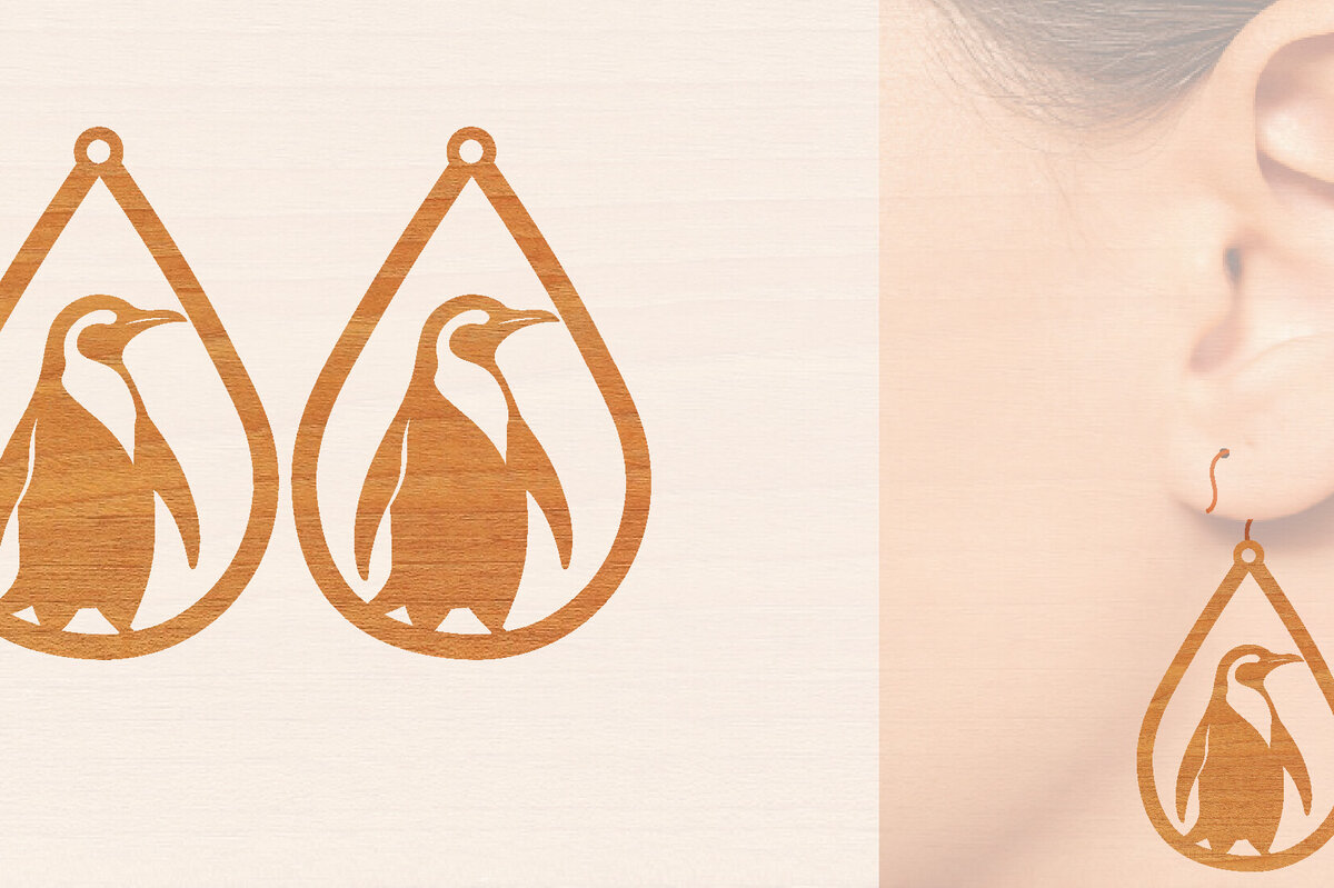 Intra απο ξύλο plywood 3mm-4mm πάχος – Ξύλινα σκουλαρίκια Penguin Δίασταση  5x5 cm INTRAFABR-99190811