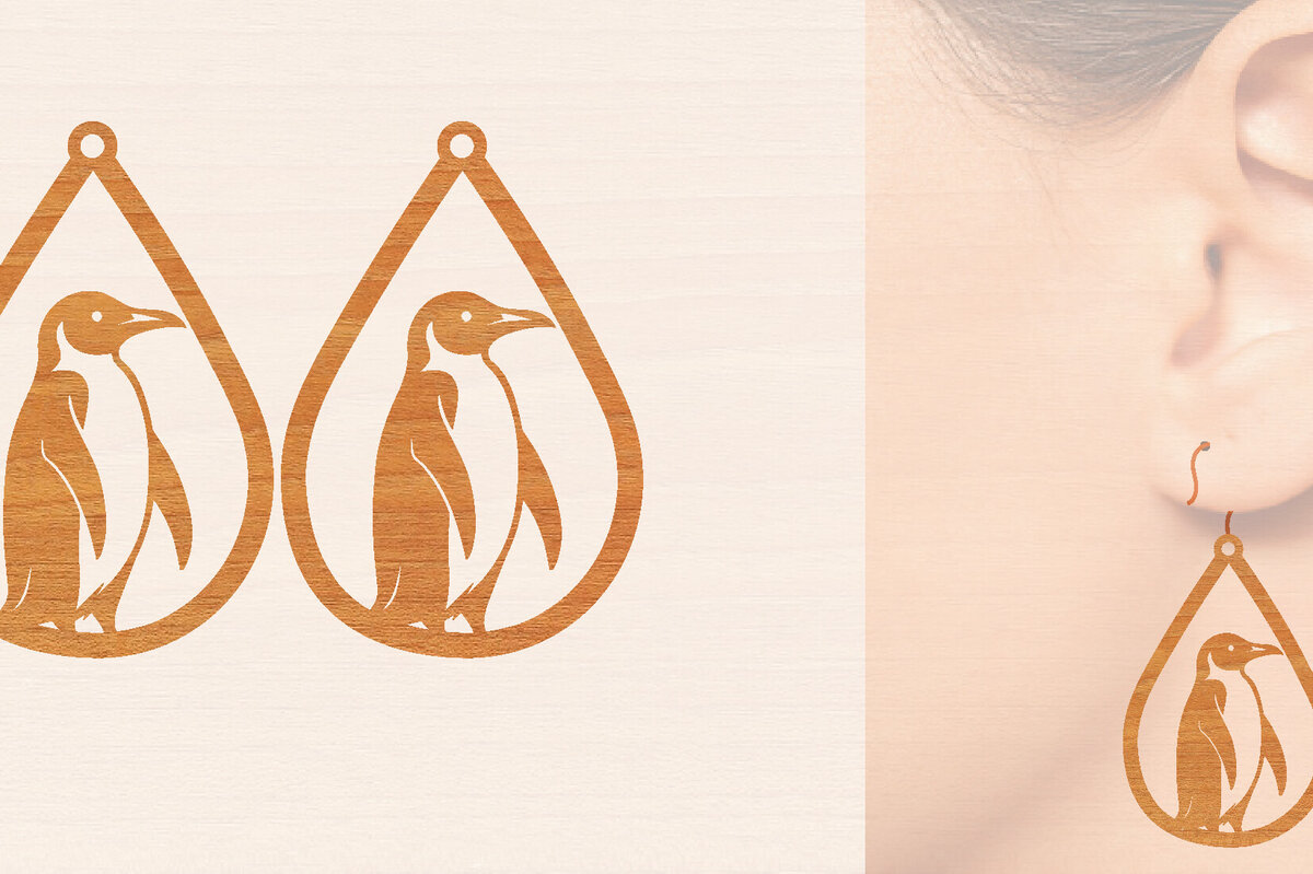 Intra απο ξύλο plywood 3mm-4mm πάχος – Ξύλινα σκουλαρίκια Penguin Δίασταση  5x5 cm INTRAFABR-99190940