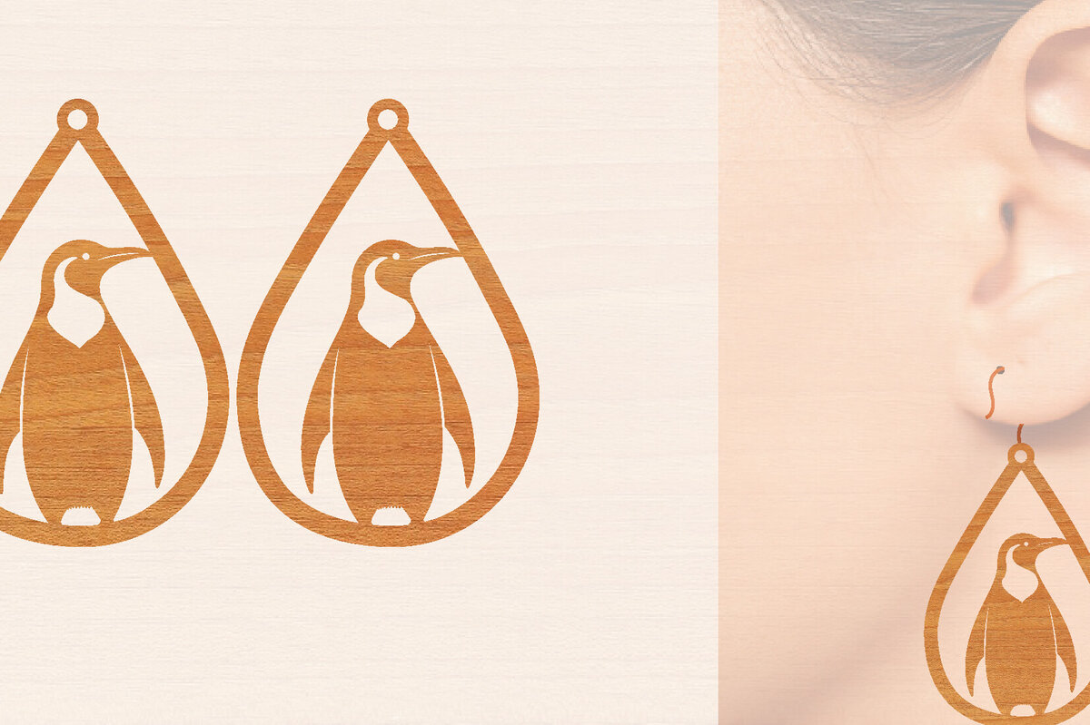 Intra απο ξύλο plywood 3mm-4mm πάχος – Ξύλινα σκουλαρίκια Penguin Δίασταση  5x5 cm INTRAFABR-99190970