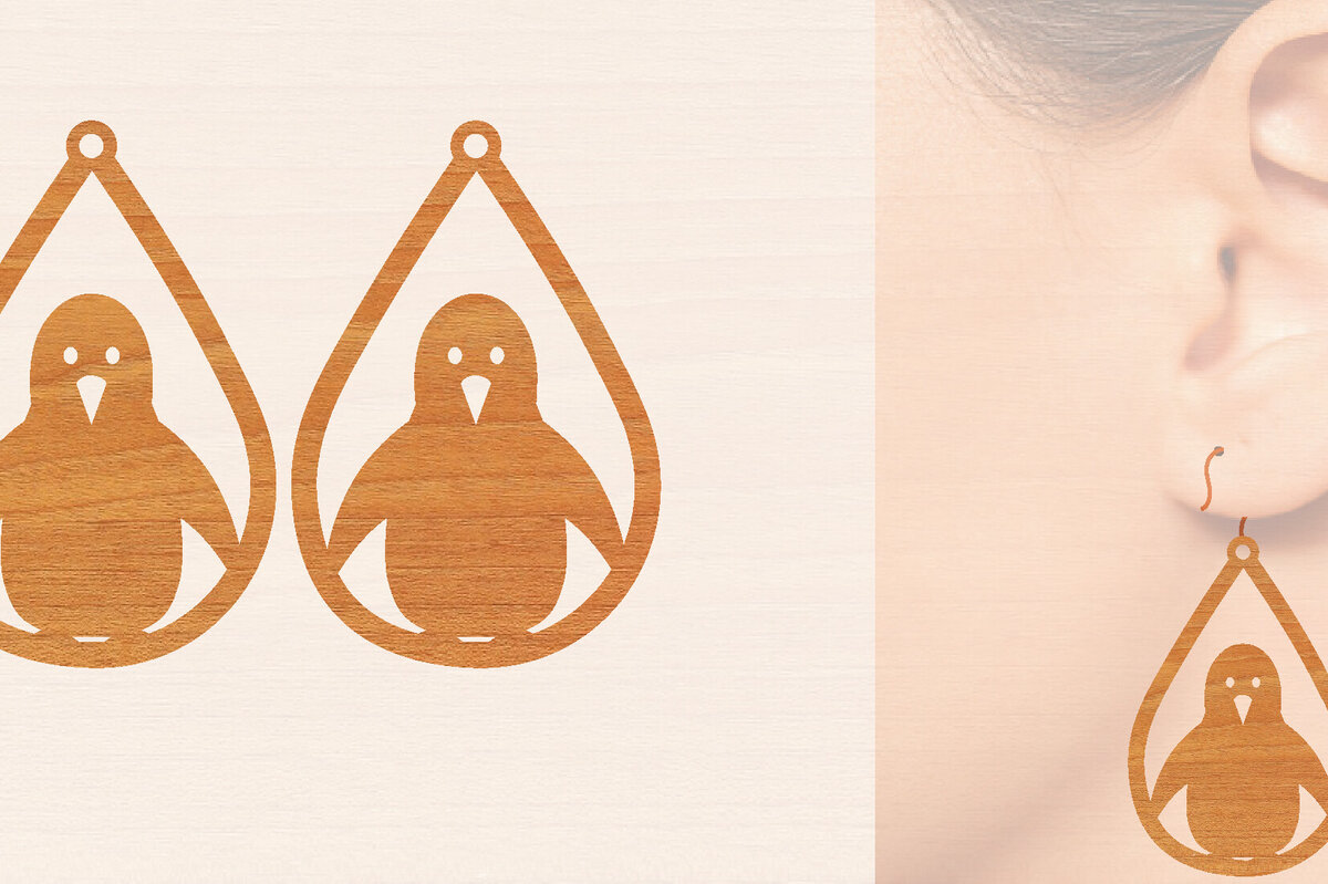 Intra απο ξύλο plywood 3mm-4mm πάχος – Ξύλινα σκουλαρίκια Penguin Δίασταση  5x5 cm INTRAFABR-99191033