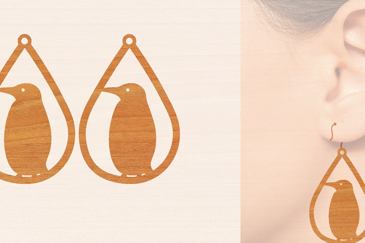 Intra απο ξύλο plywood 3mm-4mm πάχος – Ξύλινα σκουλαρίκια Penguin Δίασταση  5x5 cm INTRAFABR-99191138