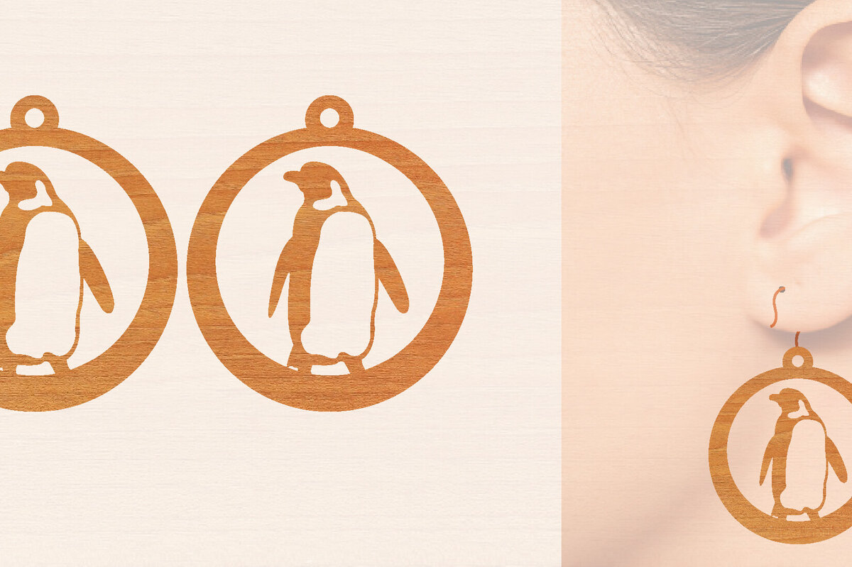 Intra απο ξύλο plywood 3mm-4mm πάχος – Ξύλινα σκουλαρίκια Penguin Δίασταση  5x5 cm INTRAFABR-99191227