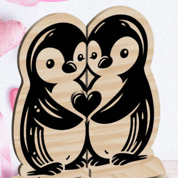 Intra απο ξύλο plywood 3mm-4mm πάχος – Οι πιγκουίνοι αγαπούν το λέιζερ διακοσμήσεων του Αγίου Βαλεντίνου Δίασταση  20x20 cm INTRAFABR-113427560 - Image 1