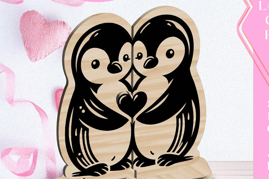 Intra απο ξύλο plywood 3mm-4mm πάχος – Οι πιγκουίνοι αγαπούν το λέιζερ διακοσμήσεων του Αγίου Βαλεντίνου Δίασταση  20x20 cm INTRAFABR-113427560